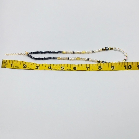Necklace Good Vibes Evil Eye Fresh Water Pearls Hematite Beads Gold Tone Heart - Picture 13 of 13